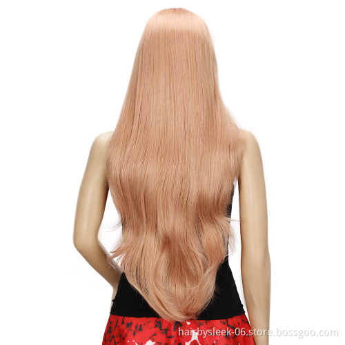 Ombre Brown 31inches  Long Natural Hairline Body Wave Swiss U Middle Part High Temperature  Synthetic Lace Front Wig For Woman